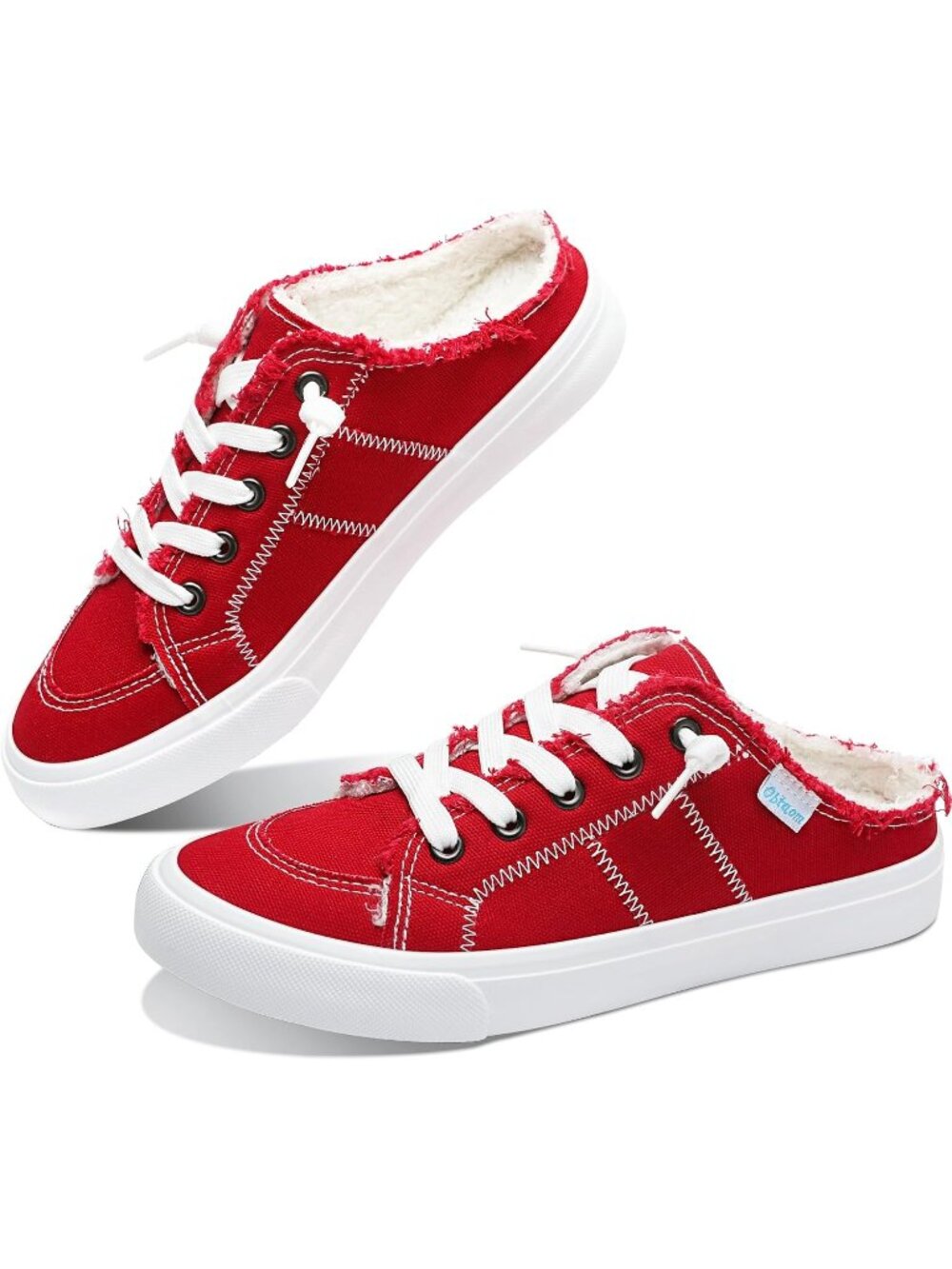 🆕Women's Dark Red Canvas Mules Memory Foam Clipper Sneakers Comfortable